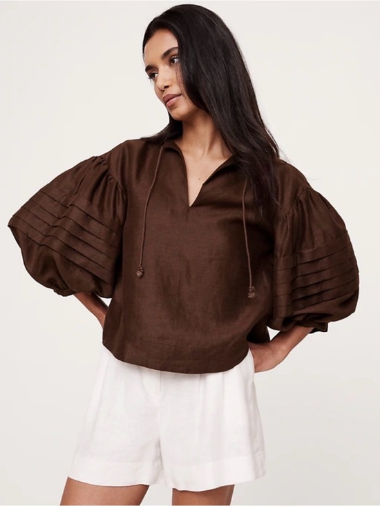 Banana Republic Tops - NWT Banana Republic Linen Peasant Blouse Chocolate Brown Sz S